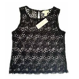 NWT Diana Belle Boho Floral Lace Black Tank Top L Prairie